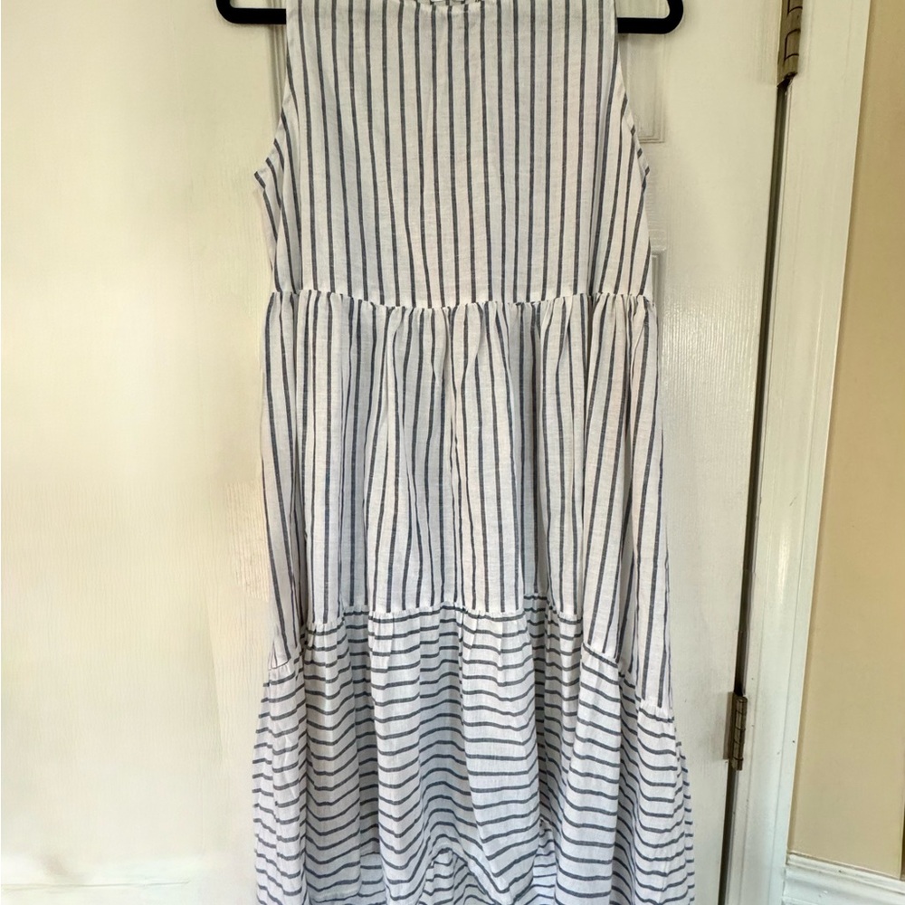 Striped Sleeveless Dress-Small-Kaktus brand-white and denim blue stripes